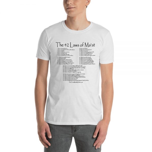 42 Laws of Maat Black Letters Front, Unisex, White