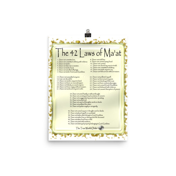 The True World Order 42 Laws of Ma'at Set in Molten Gold Tray Photo Paper Poster 12x16