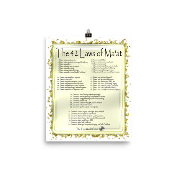 The True World Order 42 Laws of Ma'at Set in Molten Gold Tray Photo Paper Poster 8x10