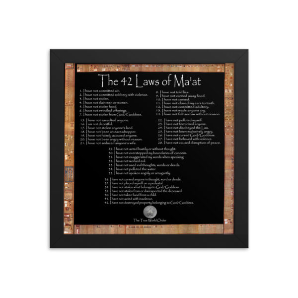 The True World Order 42 Laws of Maat-Papyrus of Ani Framed Transparent 10x10