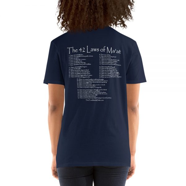 The True World Order "42 Laws of Ma'at" Unisex T-Shirt, Back Print Only, Navy