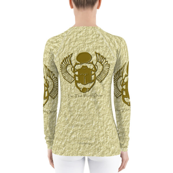 The True World Order "Golden Winged Scarab" Crinkled Cream Women's Rash Guard, Back