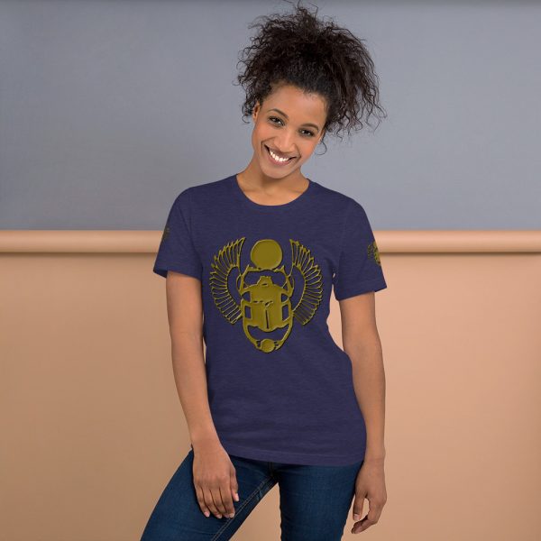 The True World Order "Gold Winged Scarab" Short-Sleeve Unisex T-Shirt, Heather Midnight Navy