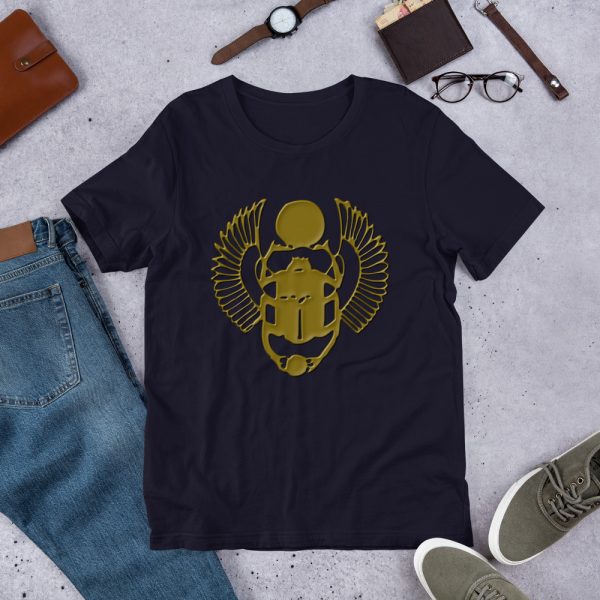 The True World Order “Gold Winged Scarab” Short-Sleeve Unisex T-Shirt, Front Design Only, Navy