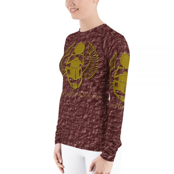 TTWO “Golden Winged Scarab” Women's Rash Guard, Crinkled Chocolate