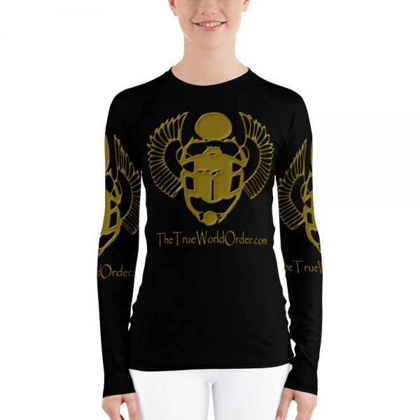 TTWO “Golden Winged Scarab” Women’s Rash Guard, Solid Black