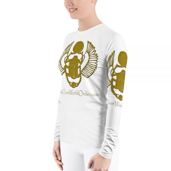 TTWO “Golden Winged Scarab” Women’s Rash Guard, Solid White