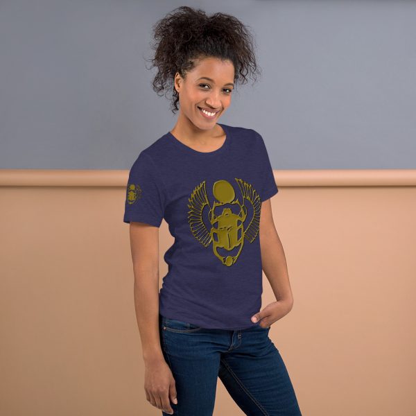 The True World Order "Gold Winged Scarab" Short-Sleeve Unisex T-Shirt, Heather Midnight Navy