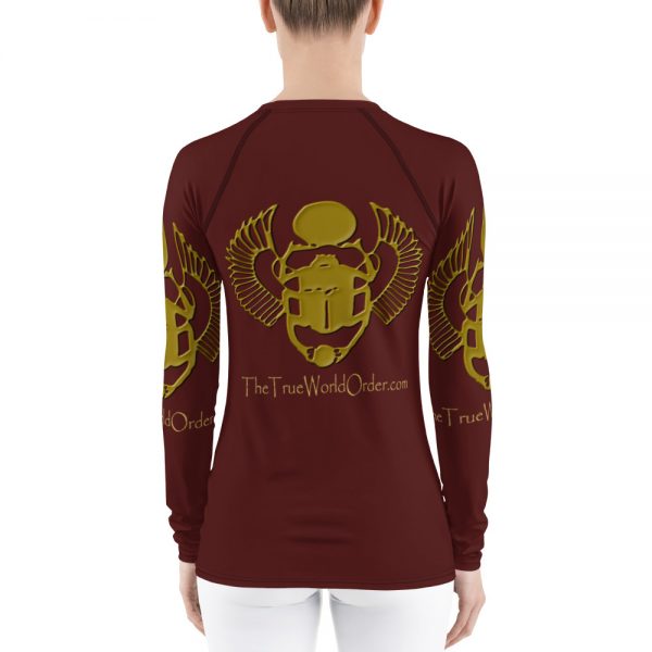 TTWO “Golden Winged Scarab” Women’s Rash Guard, Solid Chocolate