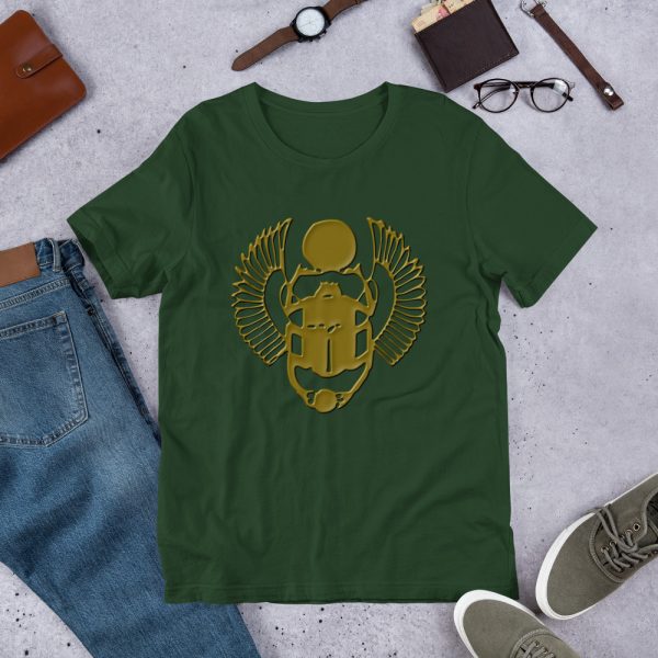 The True World Order “Gold Winged Scarab” Short-Sleeve Unisex T-Shirt, Front Design Only, Forest