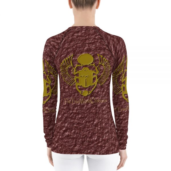 TTWO “Golden Winged Scarab” Women's Rash Guard, Crinkled Chocolate