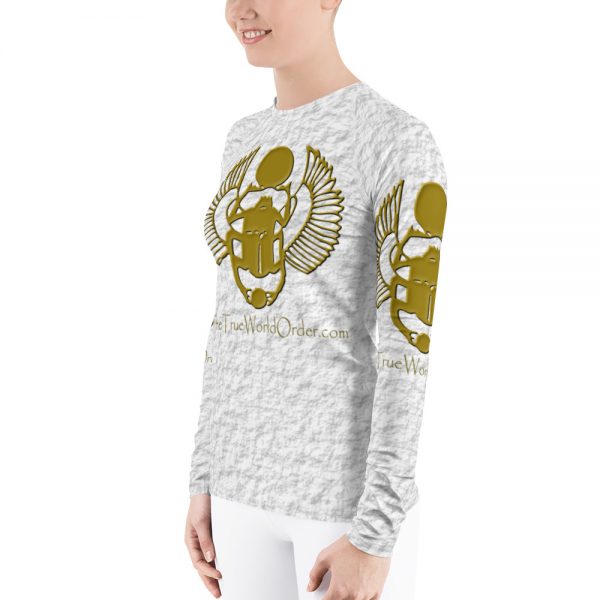 TTWO “Golden Winged Scarab” Women’s Rash Guard, Crinkled White