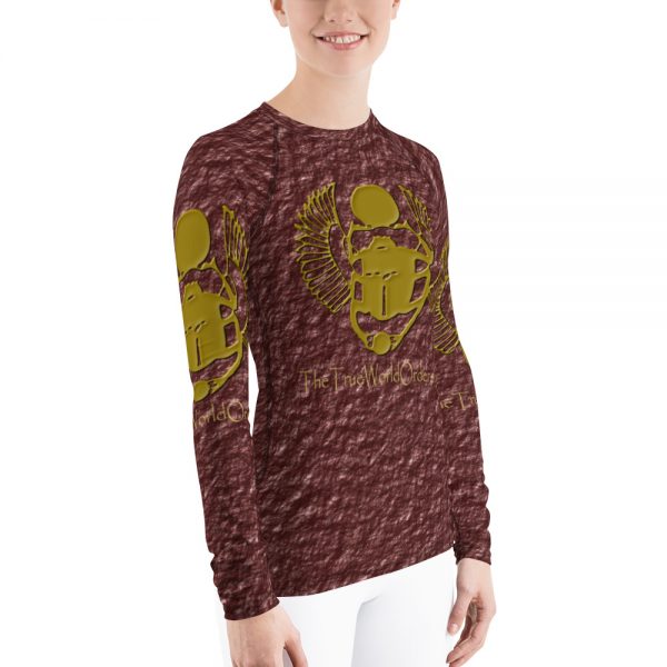 TTWO “Golden Winged Scarab” Women's Rash Guard, Crinkled Chocolate