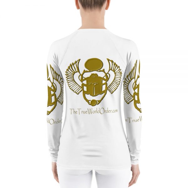 TTWO “Golden Winged Scarab” Women’s Rash Guard, Solid White