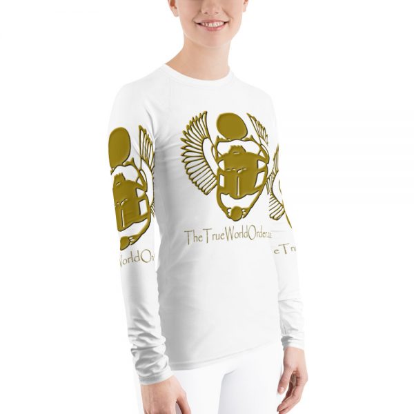 TTWO “Golden Winged Scarab” Women’s Rash Guard, Solid White