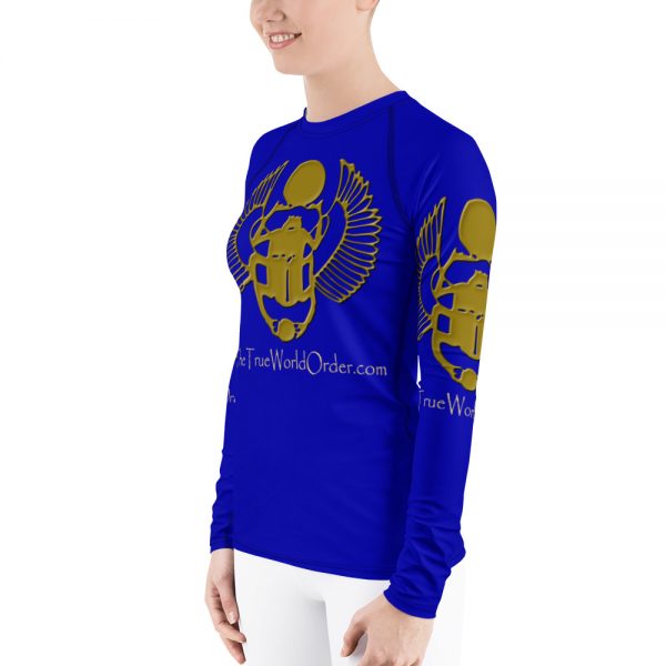 TTWO “Golden Winged Scarab” Women’s Rash Guard, Solid Royal Blue