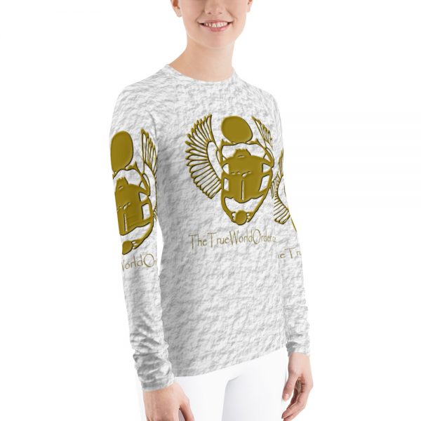 TTWO “Golden Winged Scarab” Women’s Rash Guard, Crinkled White