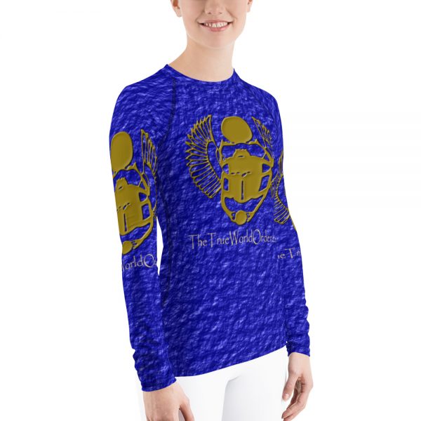 TTWO “Golden Winged Scarab” Women’s Rash Guard, Crinkled Royal Blue