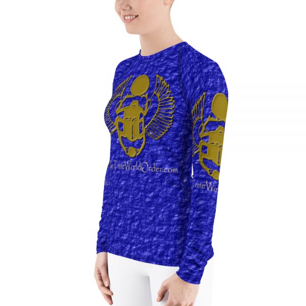 TTWO “Golden Winged Scarab” Women’s Rash Guard, Crinkled Royal Blue