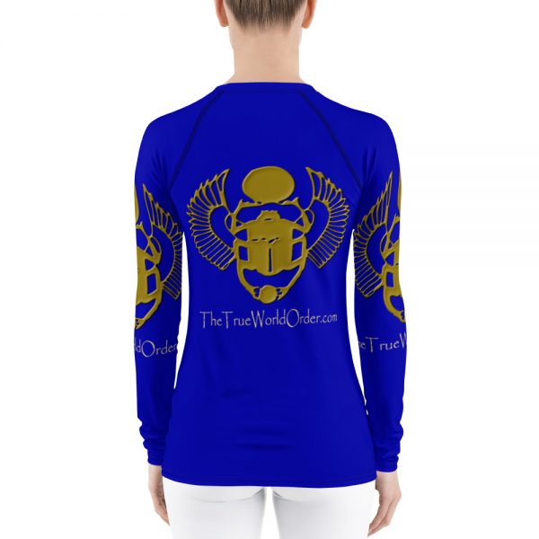 TTWO “Golden Winged Scarab” Women’s Rash Guard, Solid Royal Blue