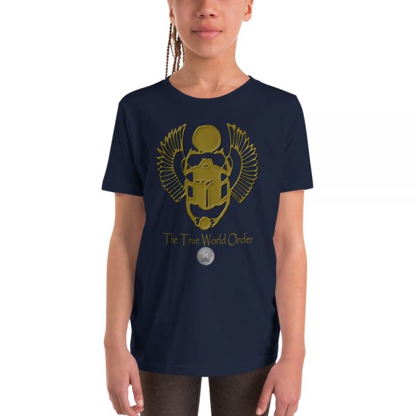 The True World Order “Gold Winged Scarab” Youth Short Sleeve T-Shirt, Navy