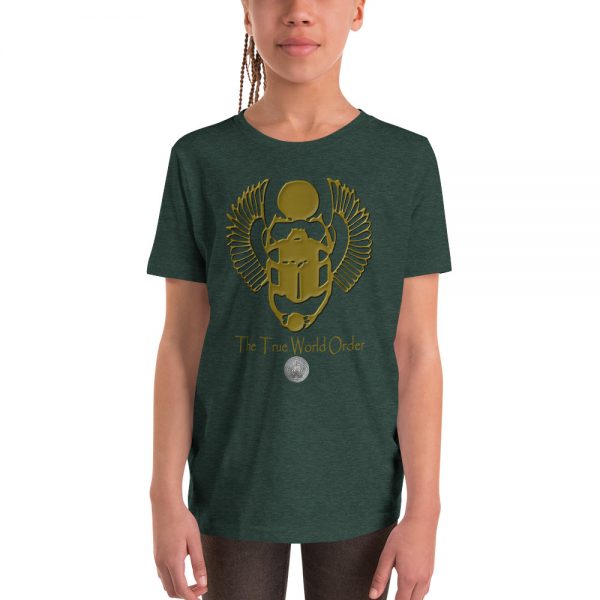 The True World Order “Gold Winged Scarab” Youth Short Sleeve T-Shirt, Heather Forest