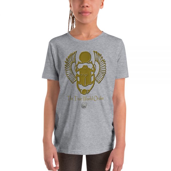 The True World Order “Gold Winged Scarab” Youth Short Sleeve T-Shirt, Athletic Heather