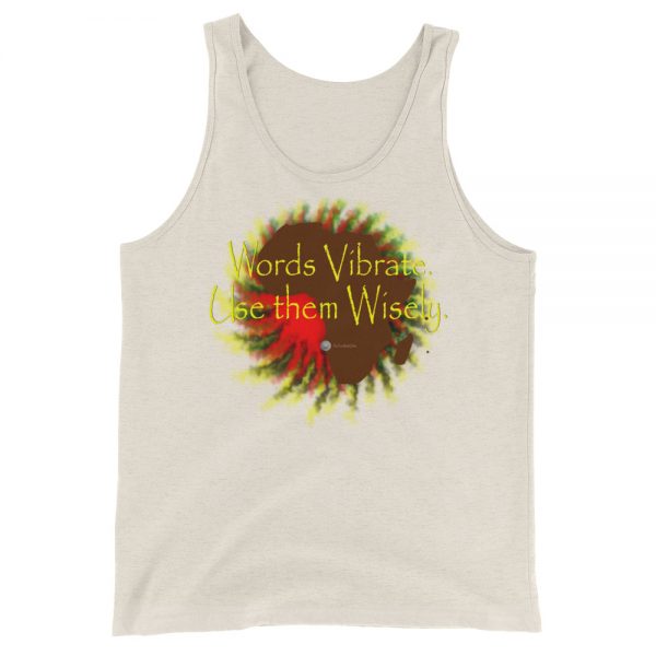 The True World Order "Words Vibrate, Use Them Wisely, Africa" Unisex Jersey Tank with Tear Away Label, Oatmeal Triblend