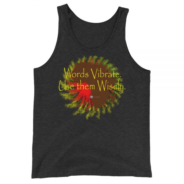 The True World Order "Words Vibrate, Use Them Wisely, Africa" Unisex Jersey Tank with Tear Away Label, Charcoal Black Triblend