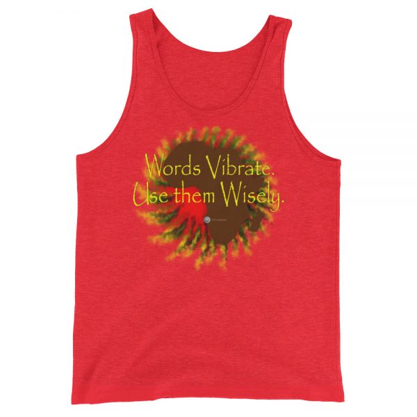 The True World Order "Words Vibrate, Use Them Wisely, Africa" Unisex Jersey Tank with Tear Away Label, Red Triblend