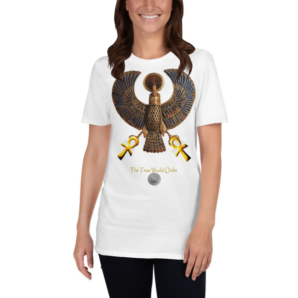 The True World Order "Heru and Two Golden Ankhs" Short-Sleeve Unisex T-Shirt, White