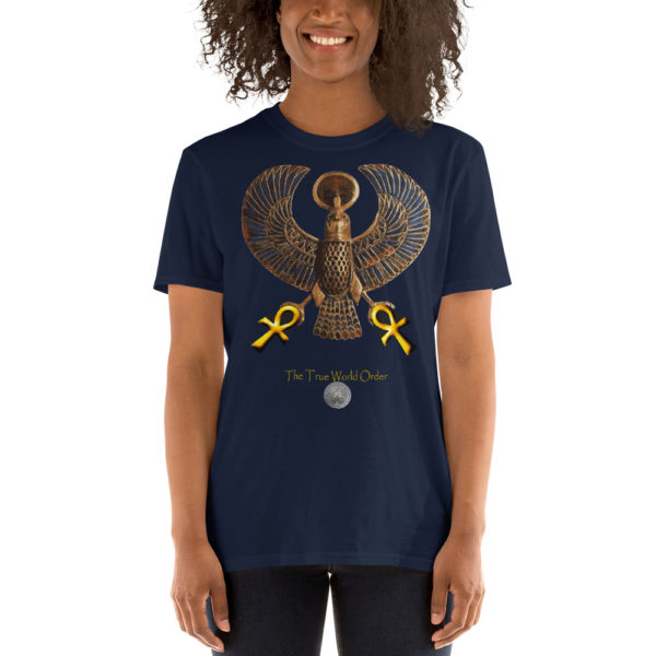 The True World Order "Heru and Two Golden Ankhs" Short-Sleeve Unisex T-Shirt, Navy