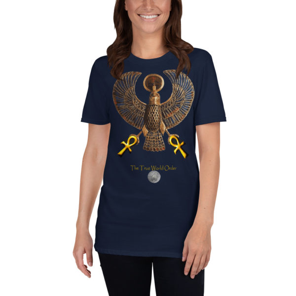 The True World Order "Heru and Two Golden Ankhs" Short-Sleeve Unisex T-Shirt, Navy