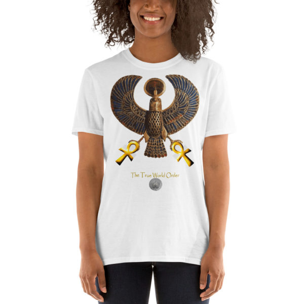 The True World Order "Heru and Two Golden Ankhs" Short-Sleeve Unisex T-Shirt, White