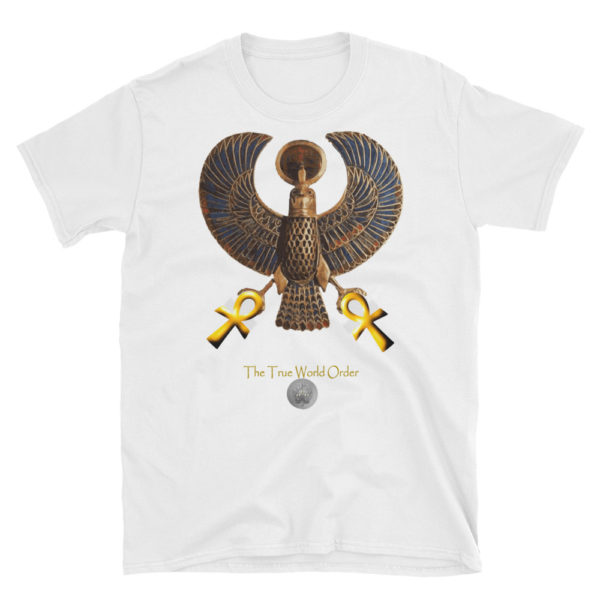 The True World Order "Heru and Two Golden Ankhs" Short-Sleeve Unisex T-Shirt, White