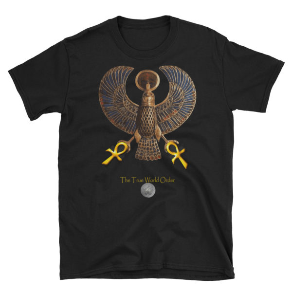 The True World Order "Heru and Two Golden Ankhs" Short-Sleeve Unisex T-Shirt, Black