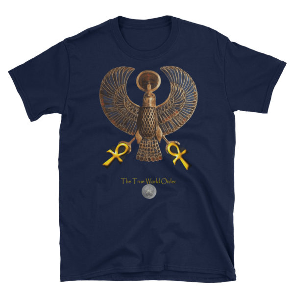 The True World Order "Heru and Two Golden Ankhs" Short-Sleeve Unisex T-Shirt, Navy