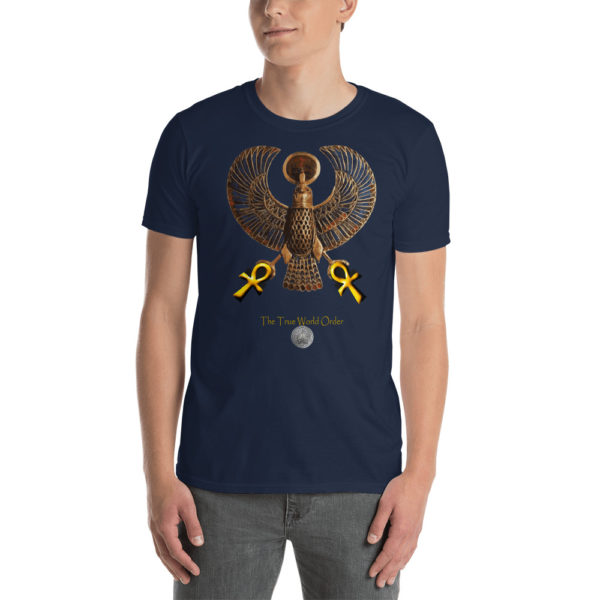 The True World Order "Heru and Two Golden Ankhs" Short-Sleeve Unisex T-Shirt, Navy