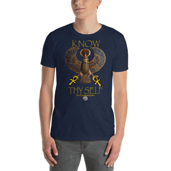 The True World Order "Heru, 2 Golden Ankhs, Know Thy Self" Short-Sleeve Unisex T-Shirt, Navy