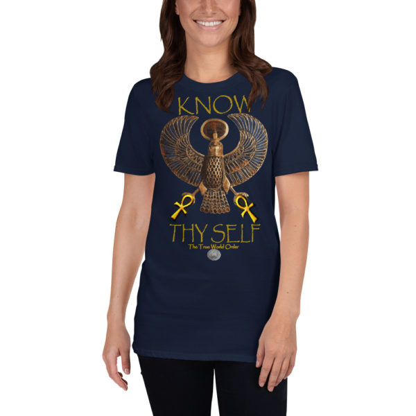 The True World Order "Heru, 2 Golden Ankhs, Know Thy Self" Short-Sleeve Unisex T-Shirt, Navy