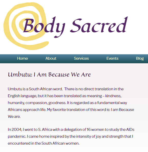 Body Sacred Website, Umbutu