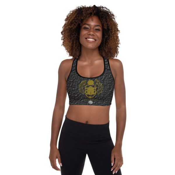 The True World Order "Golden Winged Scarab" Crinkled Black Padded Sports Bra Front