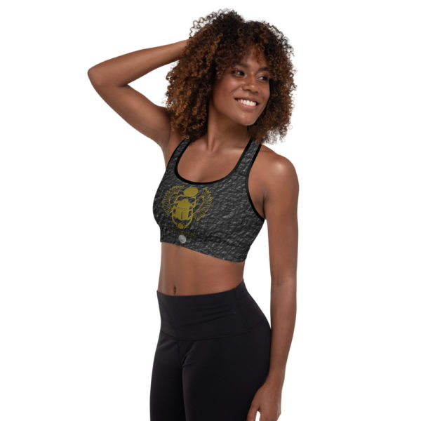 The True World Order "Golden Winged Scarab" Crinkled Black Padded Sports Bra Left