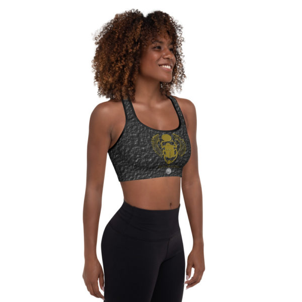 The True World Order "Golden Winged Scarab" Crinkled Black Padded Sports Bra Right