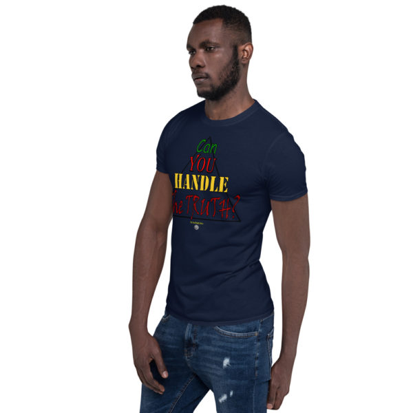 The True World Order "Can You Handle the Truth?" Short-Sleeve Unisex T-Shirt, Left Front Men's Navy