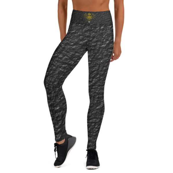 The True World Order “Golden Winged Scarab” Crinkled Black Yoga Leggings, Front