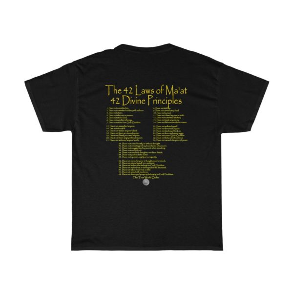 The True World Order "Heru, 2 Ankhs, Know ThySelf, 42 Laws of Ma'at" Short-Sleeve Unisex T-Shirt, Black, Back