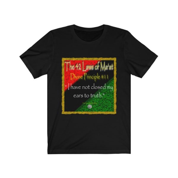 The True World Order “42 Laws of Ma’at, Divine Principle #11” Unisex Jersey Short Sleeve Tee, Black