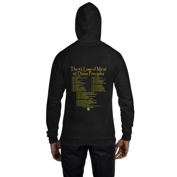 The True World Order “Heru, 2 Ankhs, Know ThySelf, 42 Laws of Ma’at” Unisex Fleece Hoodie, Back