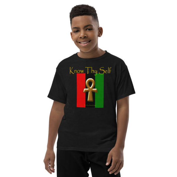 The True World Order Ankh, Know Thy Self, 42 Laws of Ma'at Short-Sleeve Boy, Front